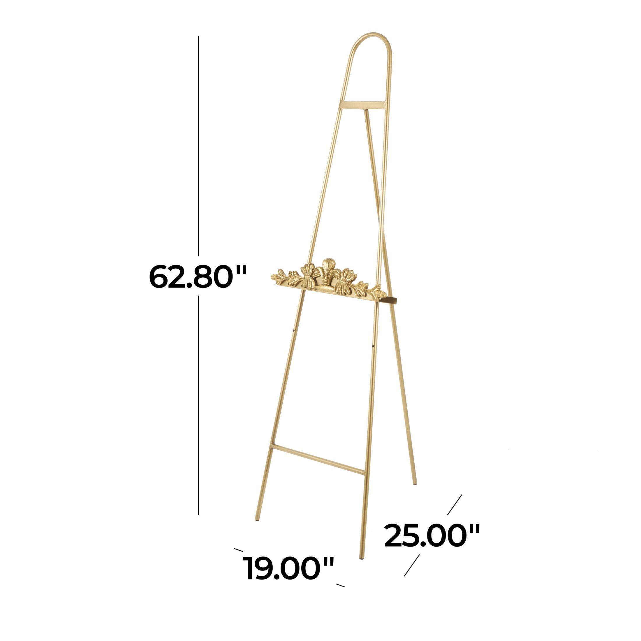 DecMode 19" x 63" Gold Metal Arched Adjustable Floor 2 Tier Leaf Easel with Vine Emblem, 1-Piece