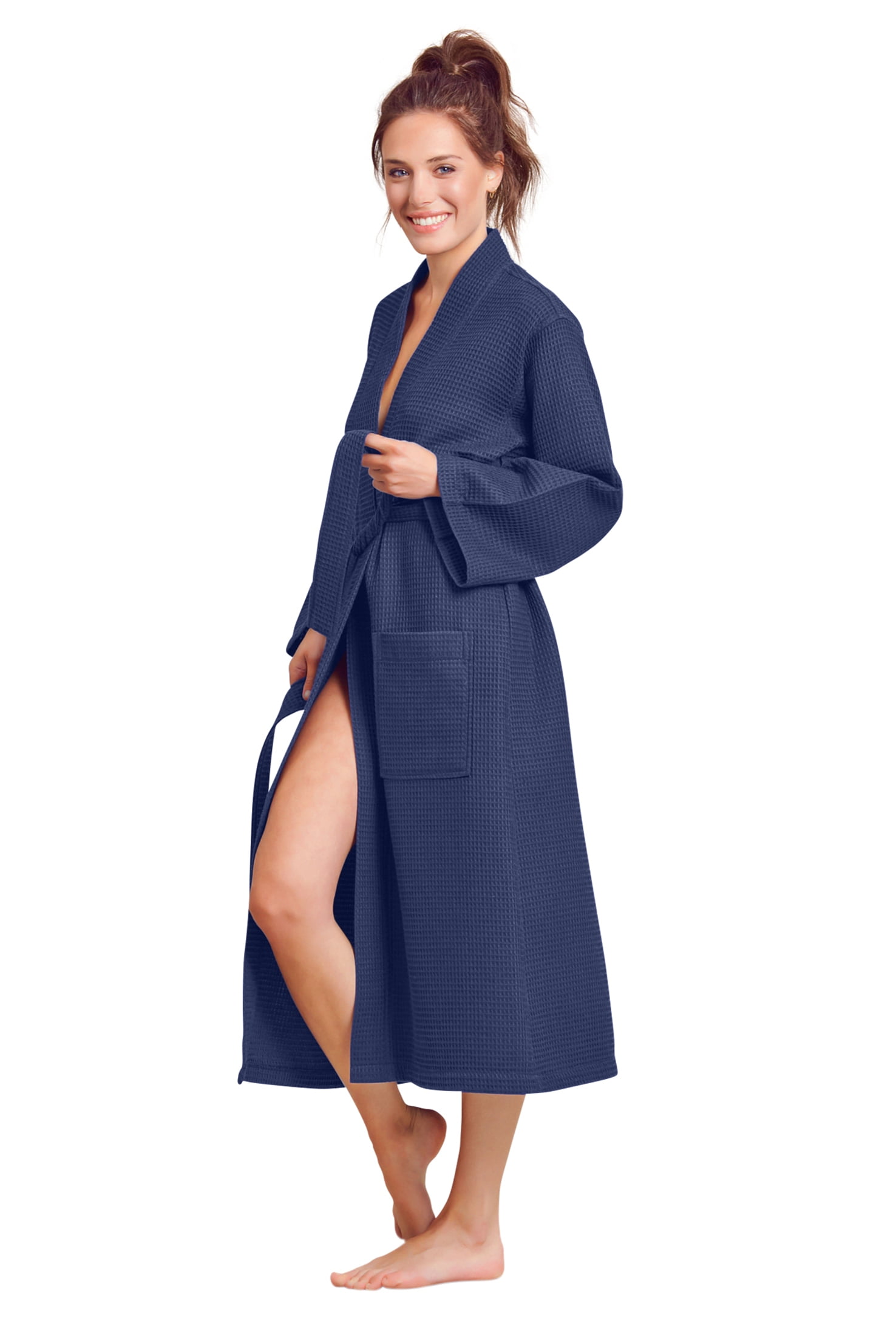 Towelnrobe Luxurious Soft Absorbent Lightweight Long Kimono Waffle Spa Bathrobe for Women