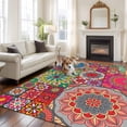 thumbnail image 3 of Area Rug for Living Room, Colorful Ethnic Non-Slip Indoor Large Carpet for Bedroom/Dining Room, Modern Abstract National Geometric Red Washable Low-Profile Rectangle Floor Runner Rugs - 6 x 9 Ft, 3 of 7