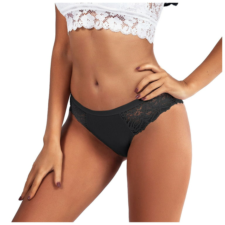 YDKZYMD Womens Underwear Low Waist Eyelash G String Stretchy Breathable  Comfortable Lace Sexy Thongs Panty Black 