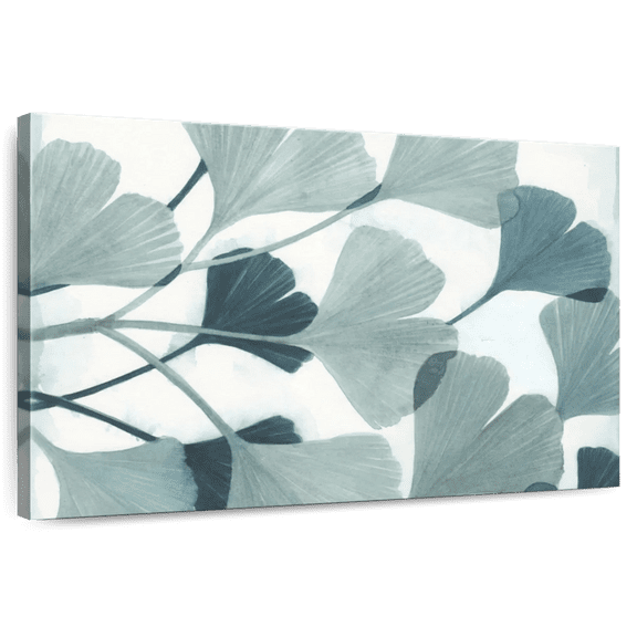 Elephant Stock Spa Day Gingko Wall Art - Horizontal Canvas Wall Art - Living Room Wall Decor - Floral And Botanical Canvas - Blue And White Decor By Norman Wyatt Jr. - 12" x 8"