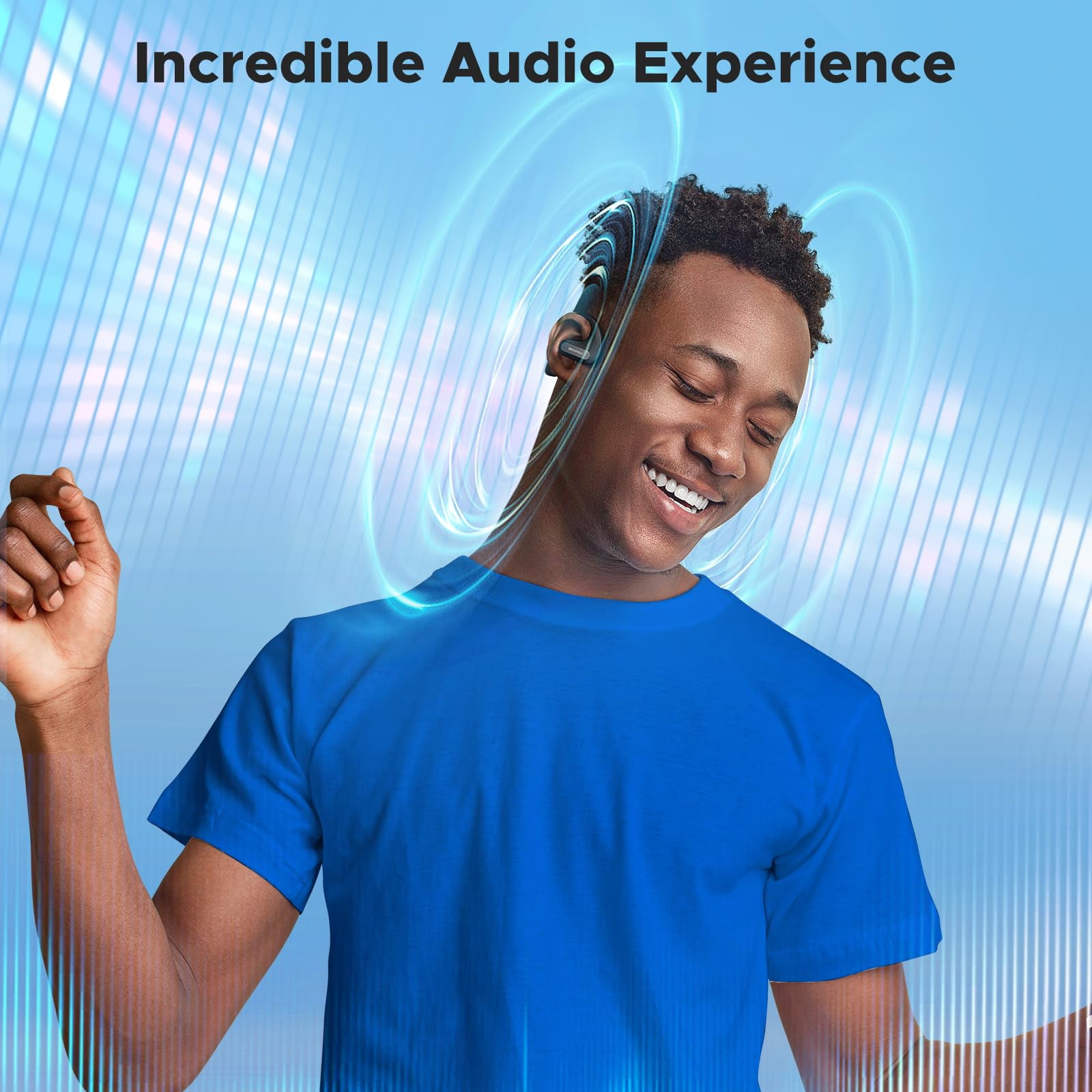 BlitzMax Open Ear Headphones,True Wireless Bluetooth 5.3 Open Ear Earbuds, Enhanced Bass 16.2mm Drivers, Long-Lasting Comfort, 60H Playtime LED Display, IPX5 Waterproof for Sports, Driving