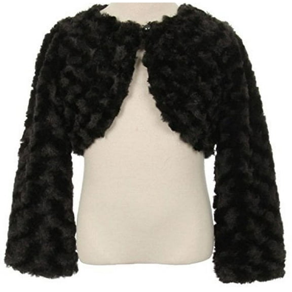 Big Girls' Fluffy Faux Fur Swirl Bolero Jacket Winter Knit Sweater Black 10 (S03K)