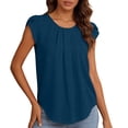 thumbnail image 2 of Craaazy Women's Summer Fashion Solid Color Short Sleeve Round Neck Pleated Tops with Loose Curved Hem for Casual Outfits, 2 of 8