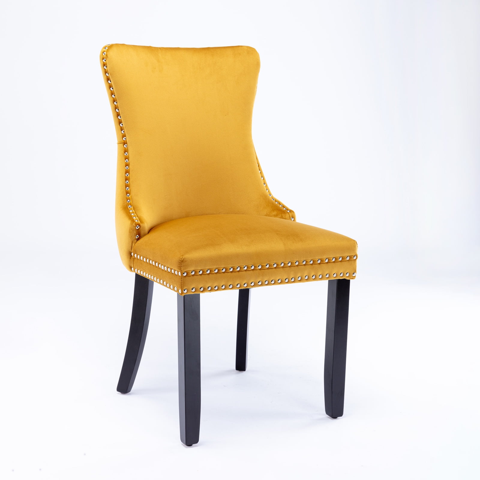 PORKISS Upholstered Dining Chairs Set of 2, Armless Side Chairs with Backstitching Nailhead Trim and Solid Wood Legs, Modern Velvet High Back Chairs, Golden