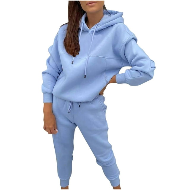Women Jogging Suits 2 Piece Outfits Solid Long Sleeve Hoodie Pullover with Sweatpants Tracksuit Set Sweatsuits