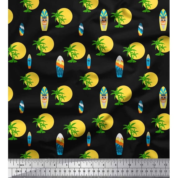 Soimoi Rayon Fabric Skull,Sun & Palm Tree Nature Print Fabric by The Yard 42 Inch Wide