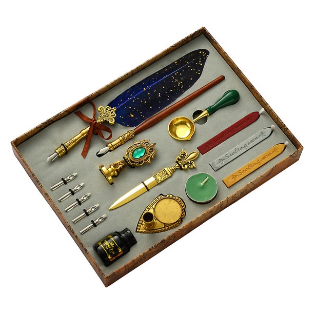 El juego de pluma de inmersión Vintage incluye 5 puntas de bolígrafo, caja de regalo, botella de tinta para escritura de estudiantes