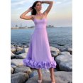 thumbnail image 6 of Womens Fashion Spaghetti Strap Flowy A-Line Dress with 3D Floral Appliques Party Maxi Gown Violet L, 6 of 9