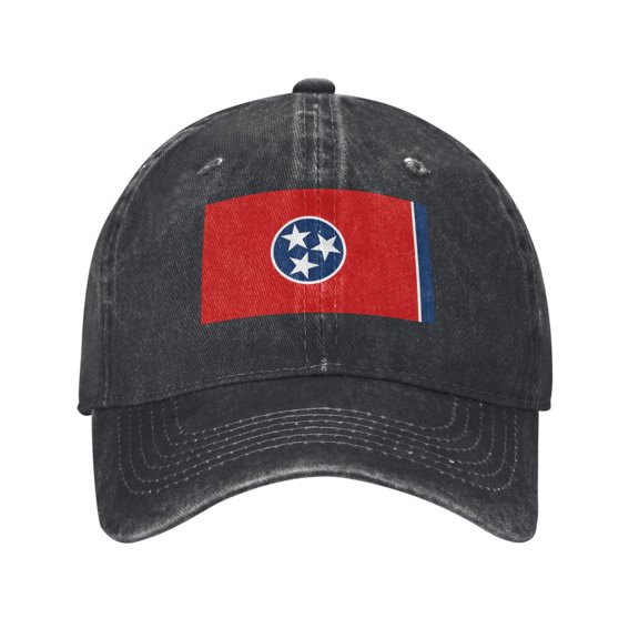 Washed Baseball Cap Tennessee Flag Retro Adjustable Dad Hat Gift for Men Women Black