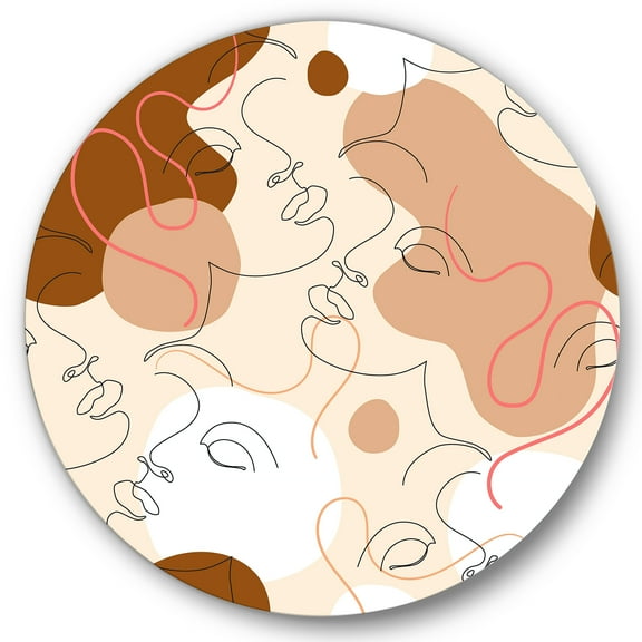 Designart 'One Line Drawing Of Beautiful Girl' Modern Circle Metal Wall Art 36x36 - Disc of 36