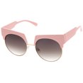 thumbnail image 3 of zeroUV Female Oversize Bold Brow Wide Temple Round Lens Half-Frame Cat Eye Sunglasses 57mm (Pink-Gold / Lavender) - 57mm, 3 of 5