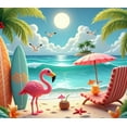 thumbnail image 3 of Colorful Beach Backdrop Flamingo Tropical Summer Banner Palm Tree for Beach Party Photography Summer Celebration, 3 of 7