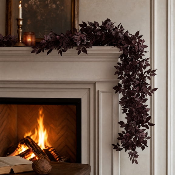CASAVYNE Beautiful Dark Burgundy Holly Leaf Garland Ornaments Artificial Vines For Fireplace Mantel Shelf Wall Hanging Fall And Winter Festive Home Decoration