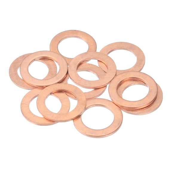Uxcell M12 Copper Flat Washers, (12mm ID 22mm OD 1.5mm Thick, Purple) (14 Pcs), Sealing Ring Automotive Drain Plug Gaskets Flat Oil Crush Washer Spacers, Suit for - Fasten Screws/Faucets