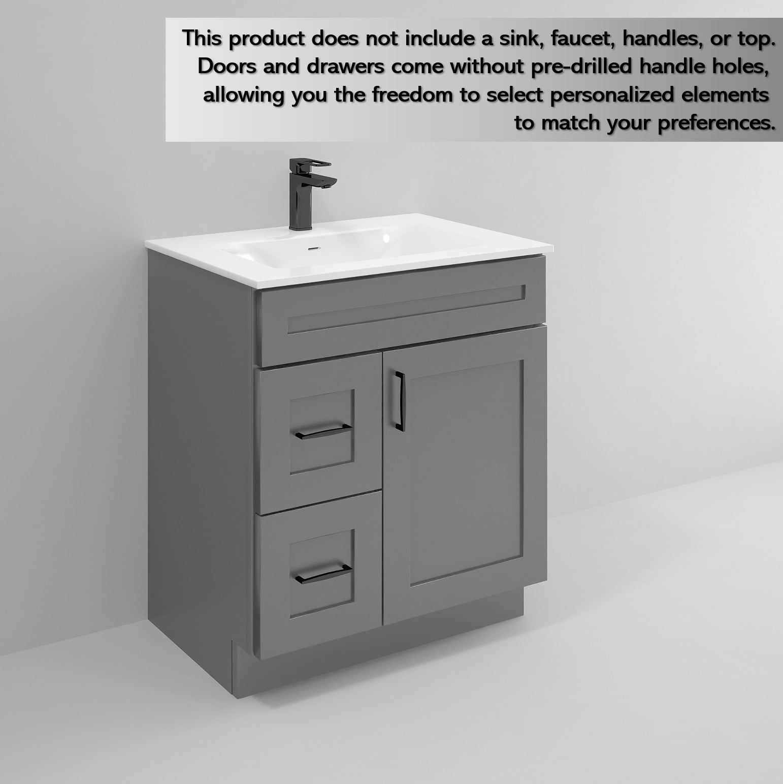 Grey Shaker 30" Shaker Bathroom Vanity Sink Base with Drawers (Ready-to-Assemble