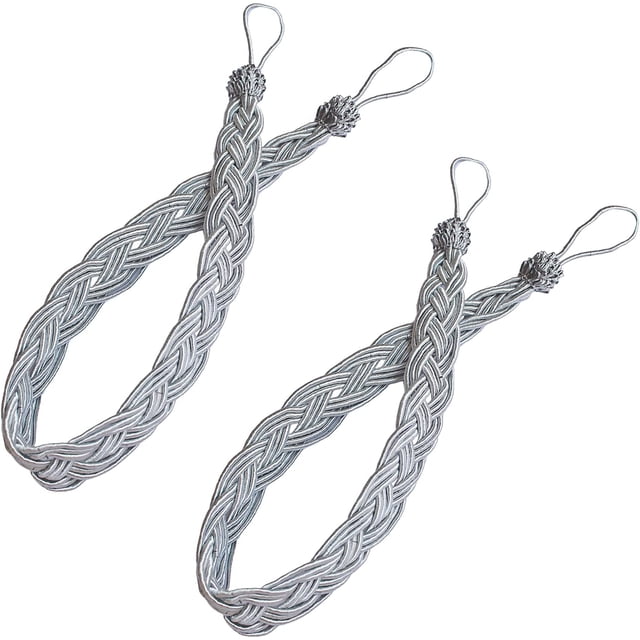 Juego de 2 alzapaños tejidos a mano para cortinas y decoración de cortinas trenzadas, color gris