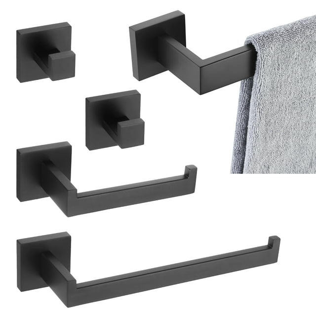 KOKOSIRI 5-Piece Bathroom Hardware Set 304 Stainless Steel Towel Holder Bars Bath Accessory Set Wall Mount Matte Black B05A5-BK
