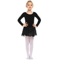 thumbnail image 6 of Oudiya Little Girls Ballet Dance Dress Long Sleeve Criss Cross Back Skirted Leotard Dancewear Black for 6-7 Years Children, 6 of 9