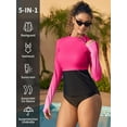 thumbnail image 6 of Alove Womens Long Sleeve UPF 50+ Rash Guard Top with Thumb Hole Swim Shirts Gradient Color Block Swim Tops with Shoulder Zipper, 6 of 8