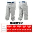 thumbnail image 6 of Franklin Sports Youth Baseball + Softball Pants - Kids Knicker Pants - Gray - Youth X-Small, 6 of 10