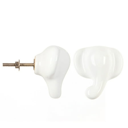 - Decorative Knob - Ceramic - Textured - White Elephant