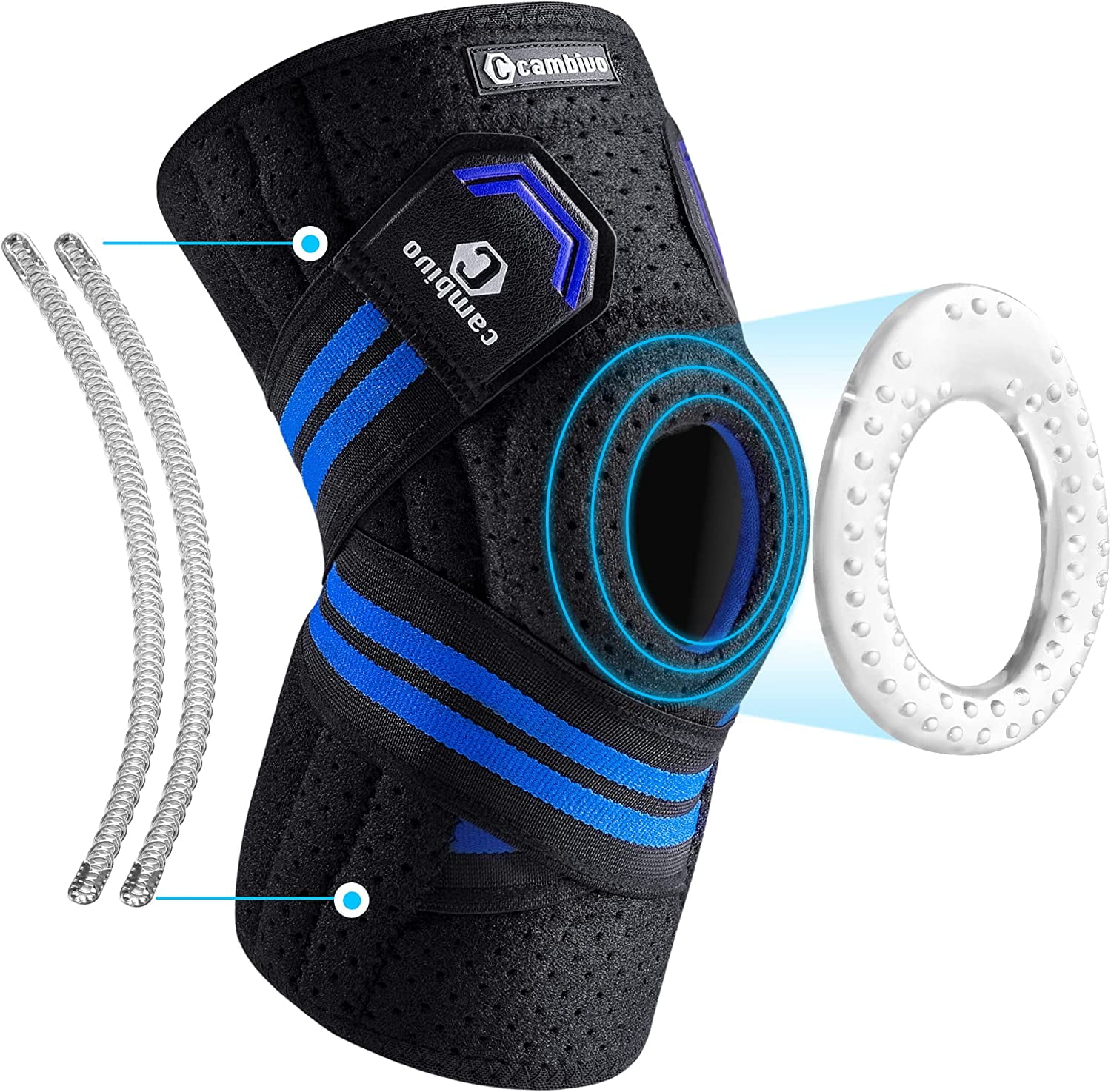 CAMBIVO Knee Brace with Side Stabilizers, Knee Sleeve for Knee Pain, Adjustable Knee Braces and Supports with Patella Gel Pads for Meniscus Tear, ACL, MCL, Arthritis, Joint Pain, Unisex, L