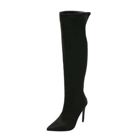 

KBKYBUYZ Women s Over-the-knee Boots Pointed Toe Back Zipper 11CM High Stilettos Heels Flock Boots