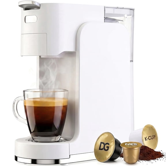 GVODE 4-in-1 Single Serve Coffee Maker, 3-Second Heat-Up, 20 Bar Espresso Machine, for K-Cup, Nespresso Original, DG Pods & Grounds, White