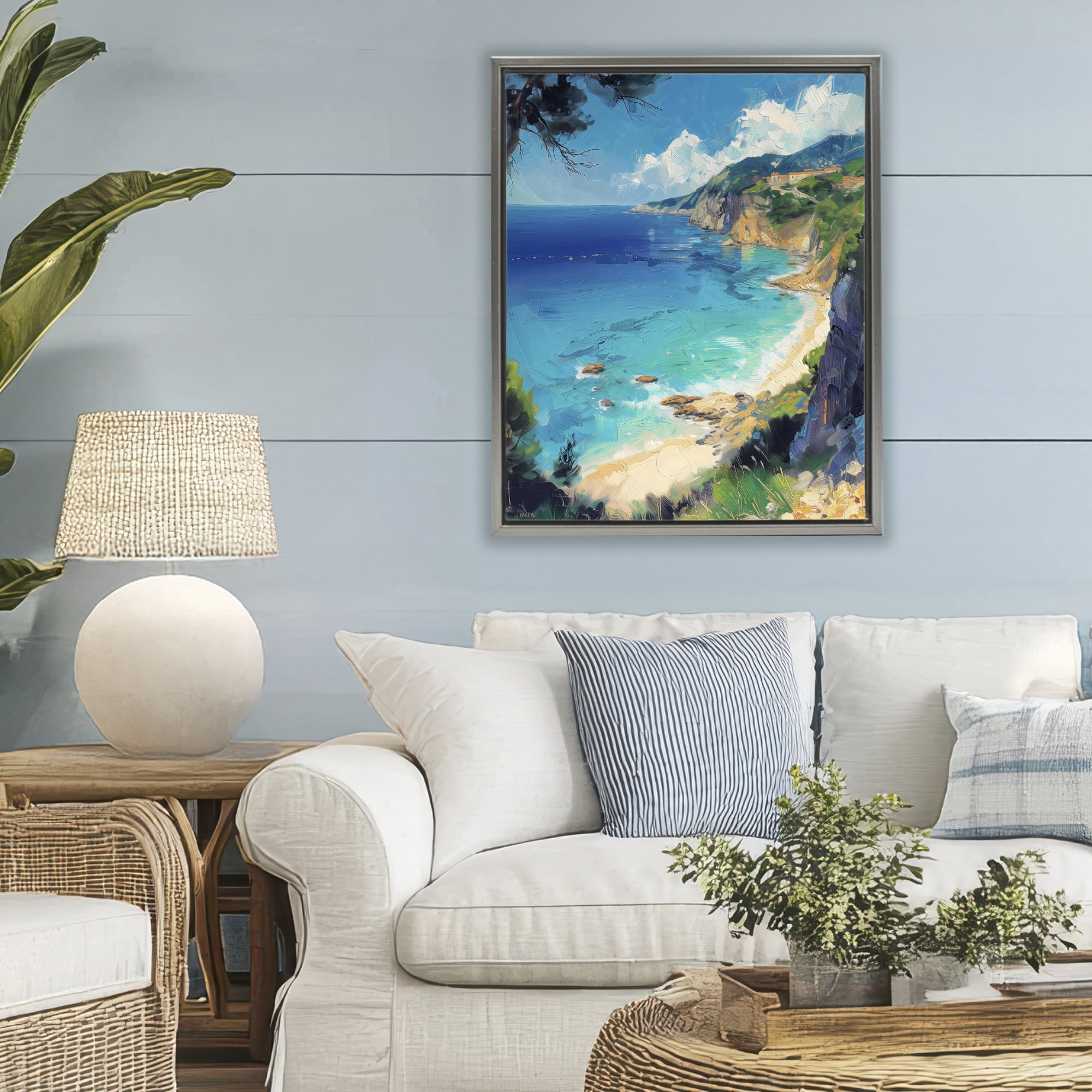 Stupell Industries View of Ocean Retreat Gray Framed Floater Canvas Wall Art, design by Creative Studio