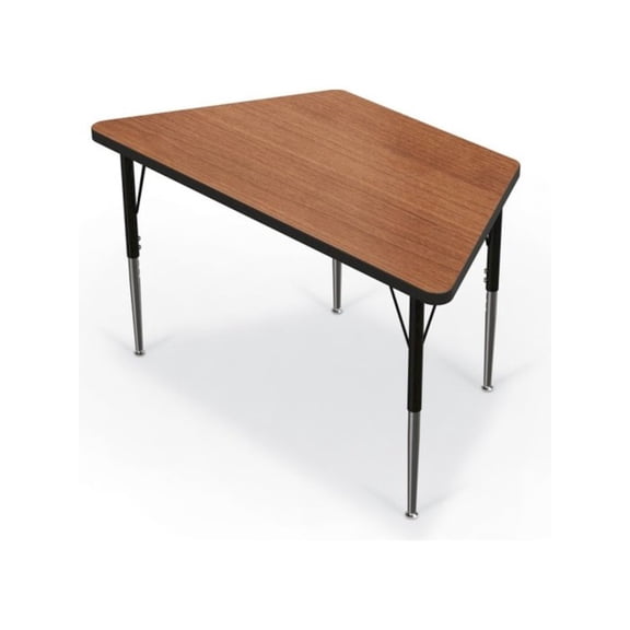 Activity Table - 48" Trapezoid - Amber Cherry Top Surface - Black Edgeband