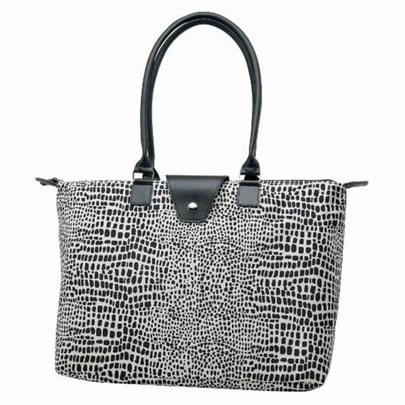 Joann Marrie Designs NF3BDL Long Handle Fold-Up Bag - Black dot leopard- Pack of 2