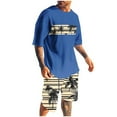 thumbnail image 3 of VBTAPA Mens Casual 2 Piece Outfits Tropical Printed Crew Neck Short Sleeve T Shirts and Shorts Tracksuit Set Summer Jogging Workout Sets Blue L, 3 of 6