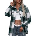 thumbnail image 1 of Moda mujer camisa a cuadros cuello vuelto manga larga botones de bolsillo suelta Casual Otoño Invier Abanopi Verde/Pequeña, 1 of 7