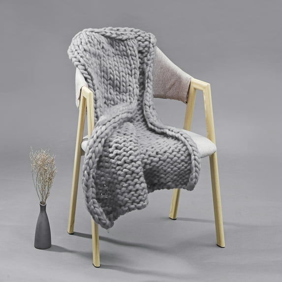 Rectangle Hand-woven Bulky Soft Chunky Knit Bedding Blanket Thick Yarn Knitted Sofa Throw Rug - 9 Colors