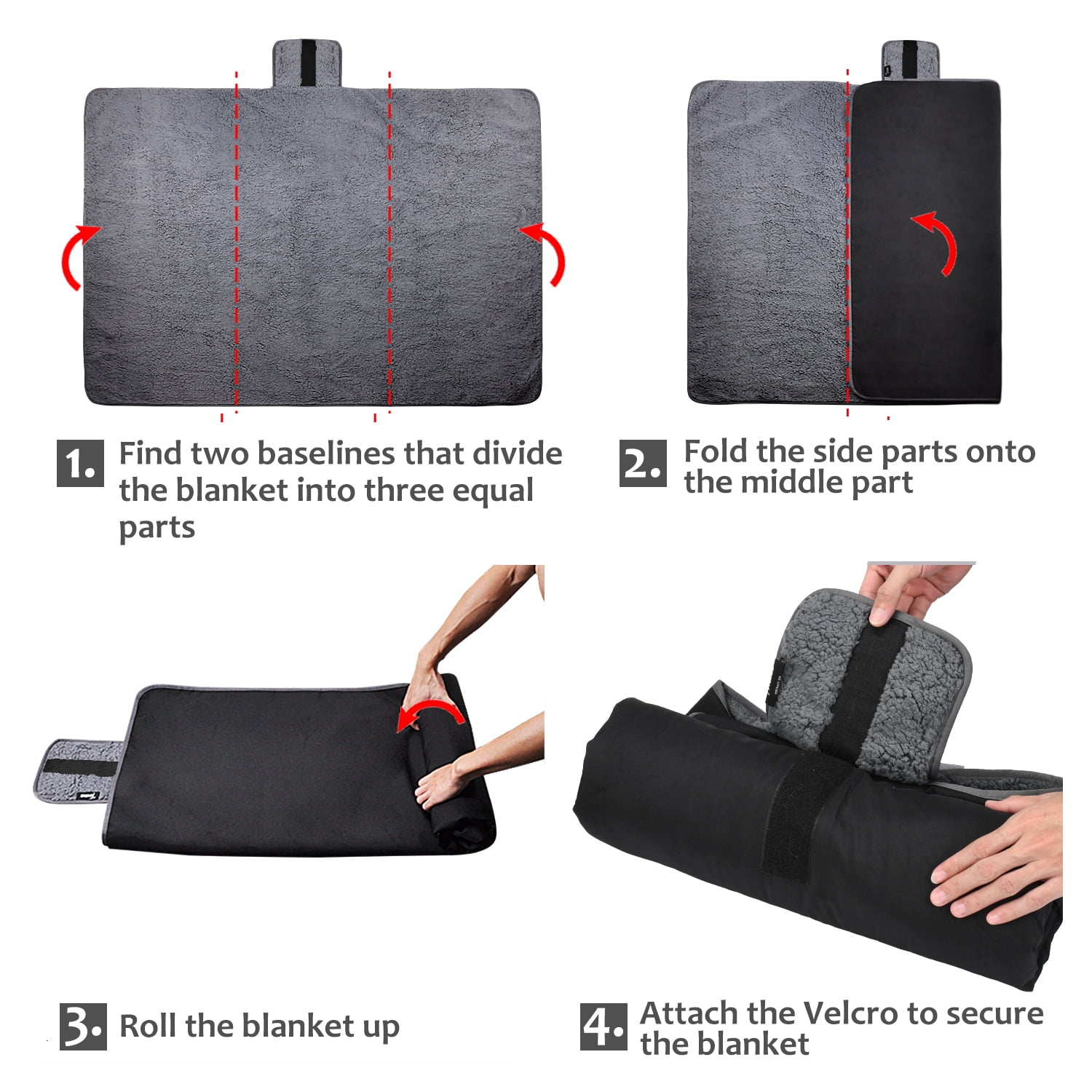 FlyingStar Waterproof Outdoor Blanket with Sherpa Lining, Windproof Triple Layers Warm Comfy Foldable for Camping Stadium,Sports,Picnic,Grass,Concerts,Pet  51''X 59'',Black/Grey