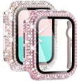 thumbnail image 1 of GHSDFBB 2-Pack Bling Cases with Screen Protector Compatible for Apple Watch 38mm for 40mm Only 42mm 44mm, Fully Paved Diamonds Protective Case for iWatch SE Series 6 5 4 3 2 1 (44mm, Pink+Clear), 1 of 7