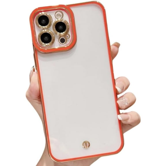 Compatible with iPhone Case,Electro Plated Bumper Clear [Compatible with Wireless Charging][Not Yellowing] Camera Lens Protection Soft Shockproof Cover Phone Case (Red,iiPhone 12 Pro)