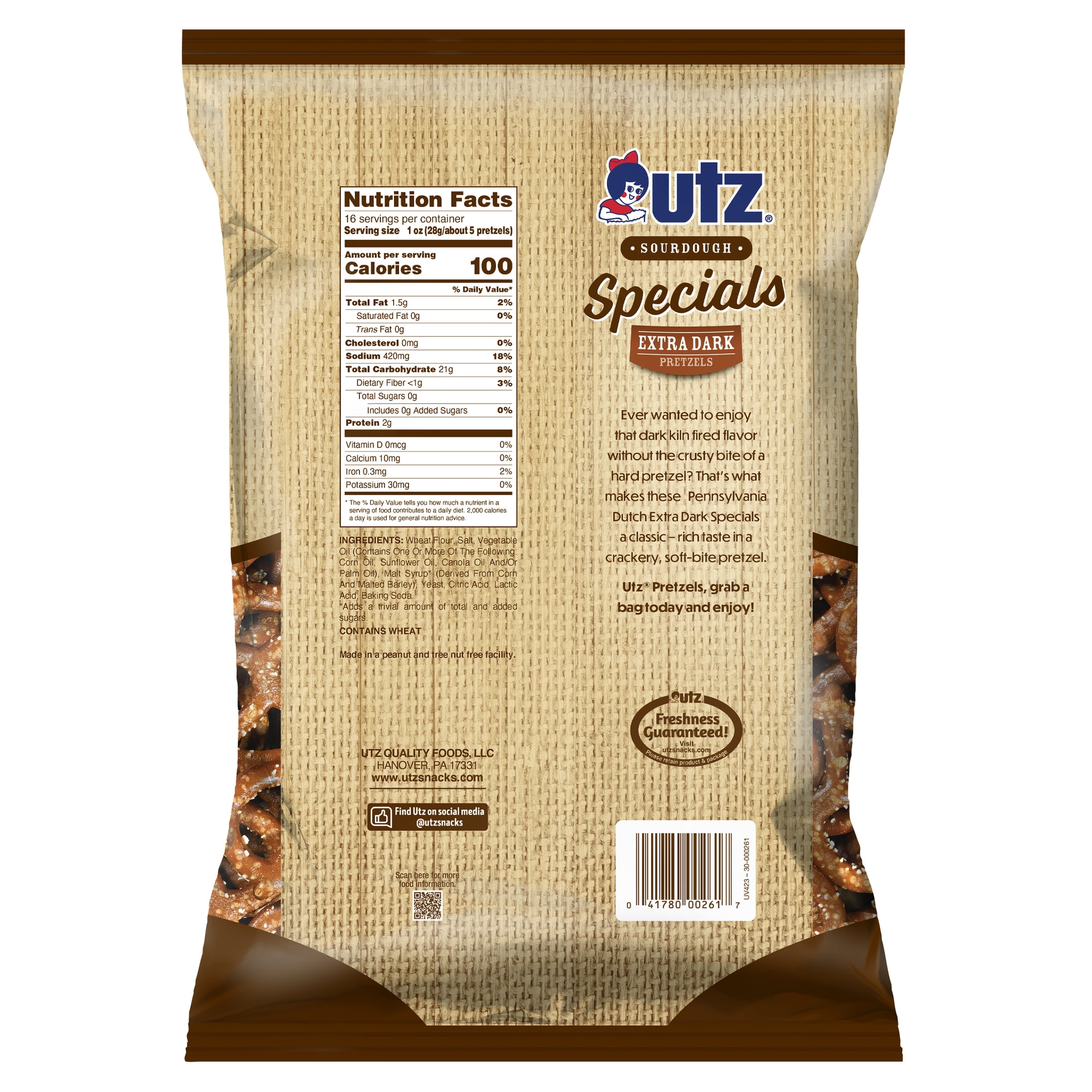 (3 pack) Utz Sourdough Special Extra Dark Pretzels, 16 oz Bag