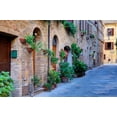 thumbnail image 2 of Eggers, Julie 14x11 Black Ornate Wood Framed with Double Matting Museum Art Print Titled - Italy-Tuscany-Pienza Flower pots and potted plants decorate a narrow street in a Tuscany village, 2 of 4