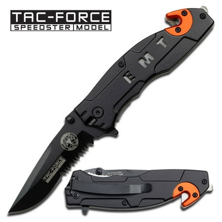Emt Pocket - SPRING-ASSIST FOLDING POCKET KNIFE Tac-Force EMT Paramedic Black/Orange Tactical