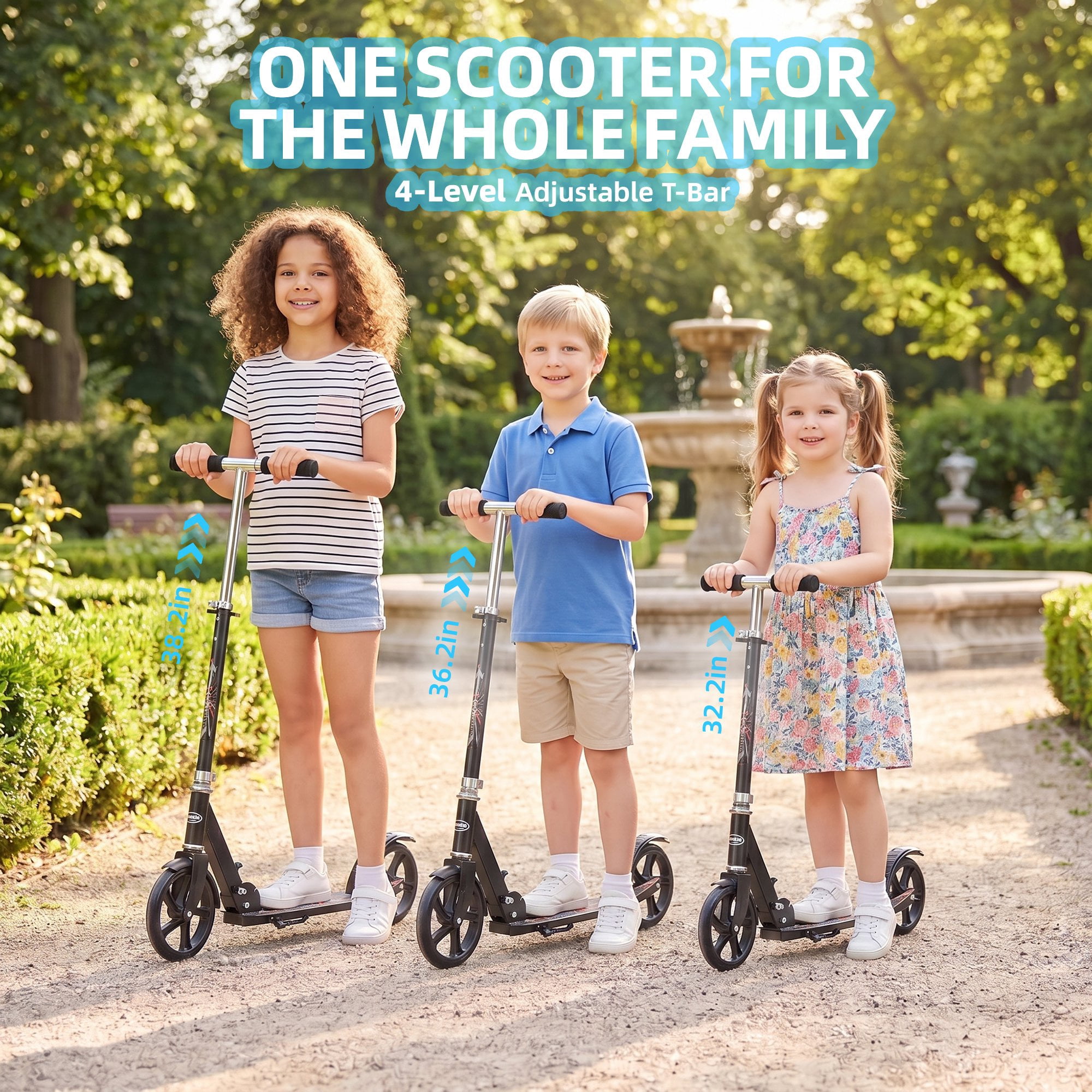 Redsmile Kick Scooter with 3 Adjustable Levels,Folding Commuter Scooter 8 Inch Big Wheels for Teens & Adults,Black