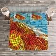 thumbnail image 3 of Ambesonne Fish Quilted Bedspread Set 3 Pcs, Stained Glass Mosaic Fish Art, King Size, Orange and Blue, 3 of 3