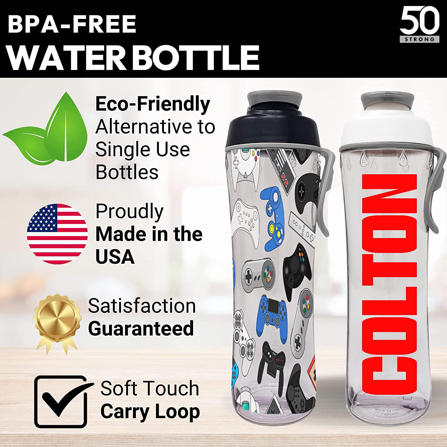 50 Strong Sports Squeeze Water Bottle Bulk Pack - 24 Bottles - 22 oz. BPA  Free 