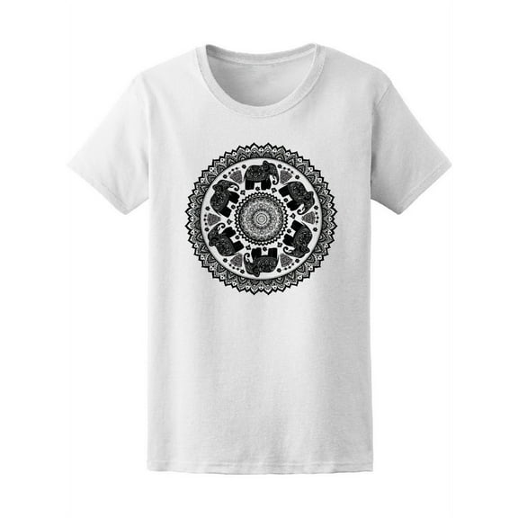 Vintage Elephants Tribal Mandala T-Shirt Women -Image by Shutterstock, Female Large