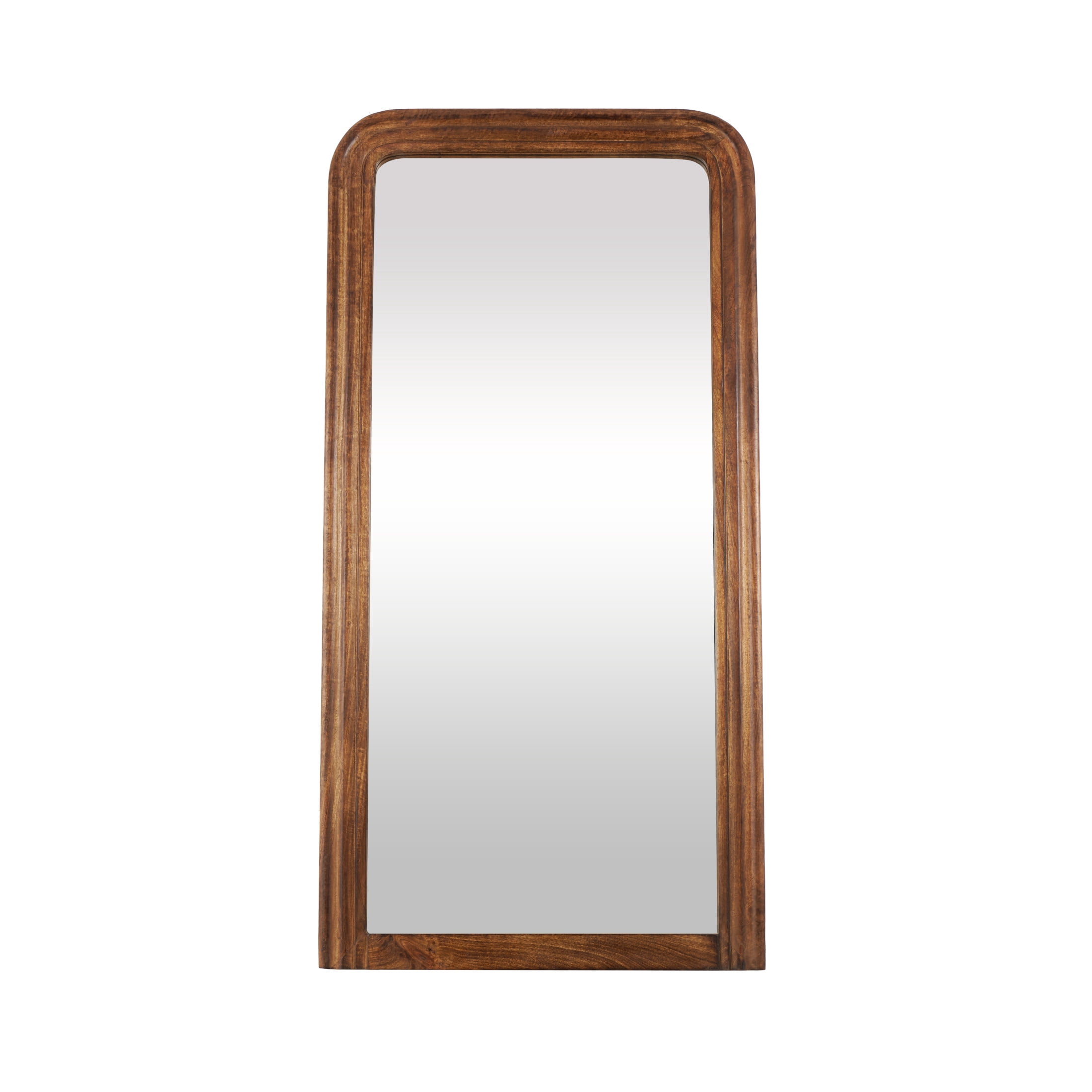 DecMode 36" x 72" Brown Mango Wood Distressed Floor Mirror with Carved Grooves