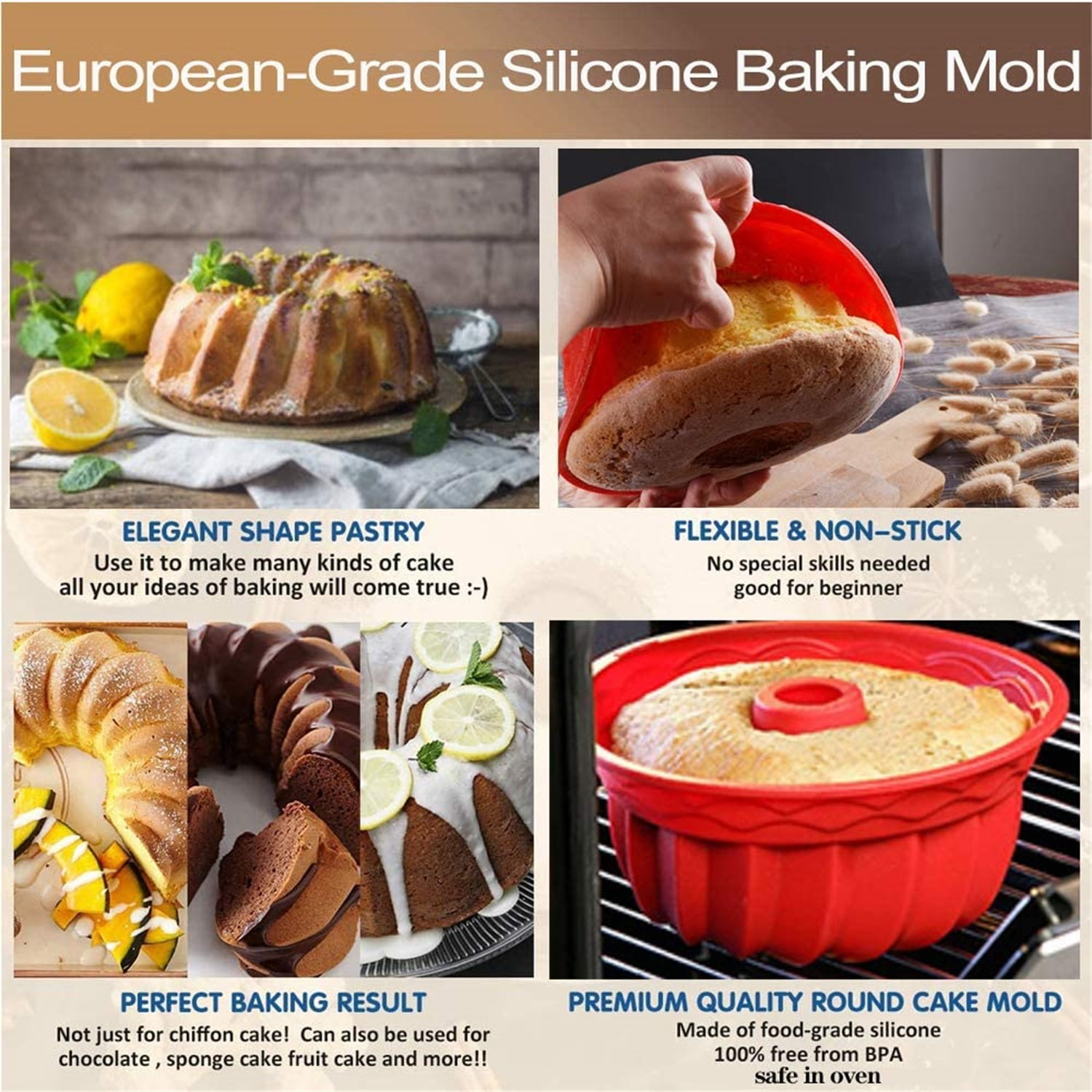 Kepooman 9-Inch Kitchen Non-Stick Silicone Cake Mold for Baking Bread, Red Kepooman 9-Inch Kitchen Non-Stick Silicone Cake Mold for Baking Bread, Red