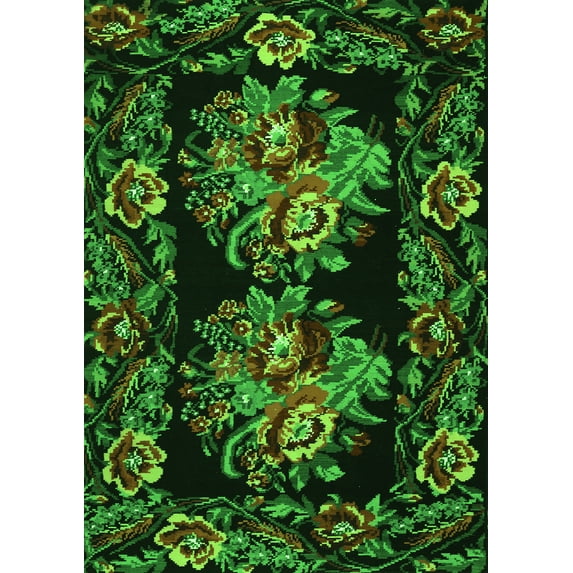 Ahgly Company Indoor Rectangle Medallion Green French Area Rugs, 2' x 3'