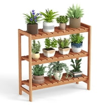Gymax 3-Tier Solid Wood Plant Stand w/Slatted Shelves Take Oil Finish Indoor Outdoor