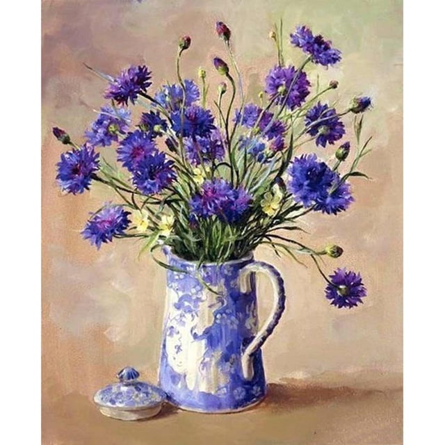 Pintura de diamante (DB5315) Flores en jarrón Cuadro de arte de diamantes de imitación redondo completo (A021) 45x60cm FLhrweasw Nuevo